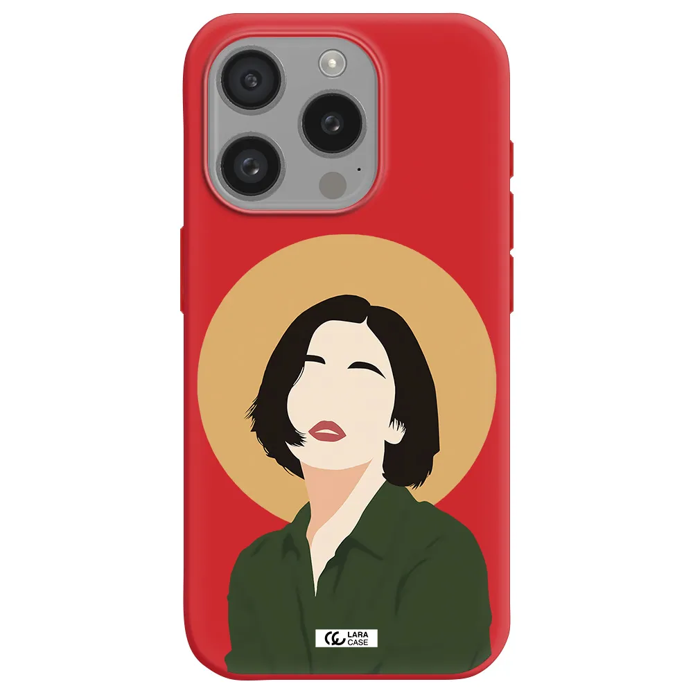 Portrait Of A Girl In A Green Dress Apple Iphone 15 Pro Silicone Imperial Red Case