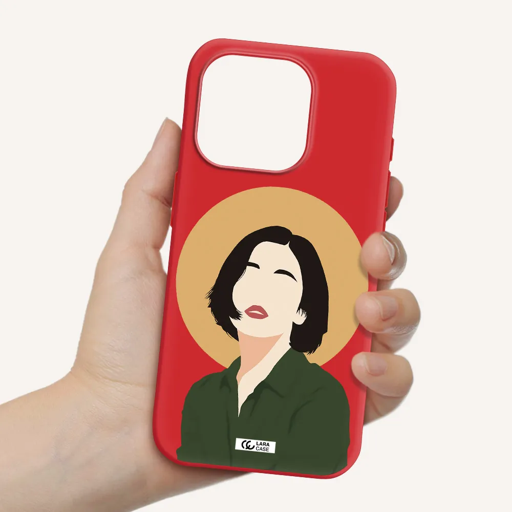 Portrait Of A Girl In A Green Dress Apple Iphone 15 Pro Silicone Imperial Red Case