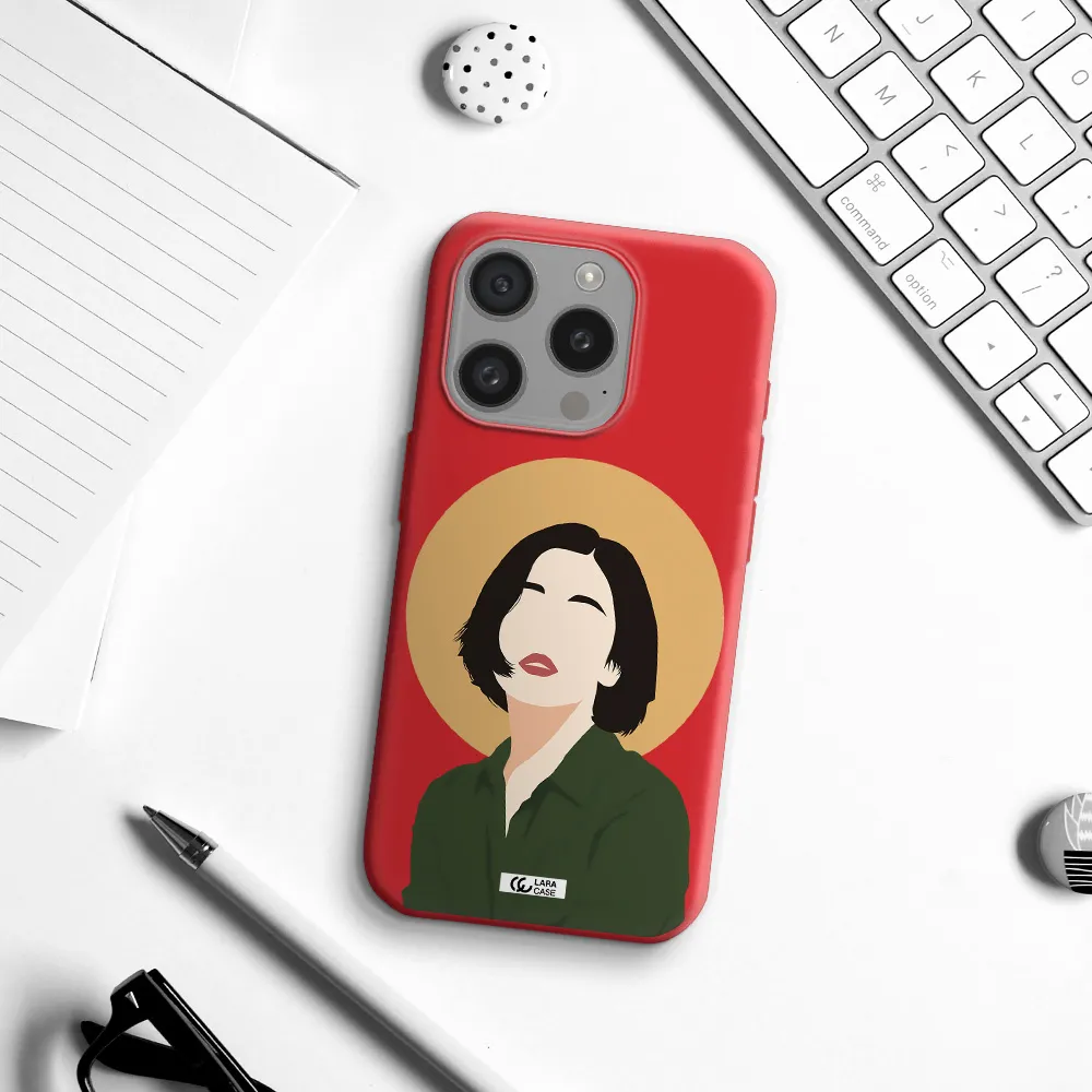 Portrait Of A Girl In A Green Dress Apple Iphone 15 Pro Silicone Imperial Red Case