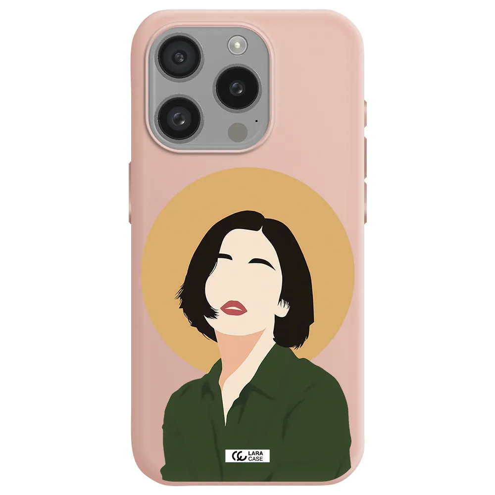 Portrait Of A Girl In A Green Dress Apple Iphone 15 Pro Silicone Pastel Pink Case