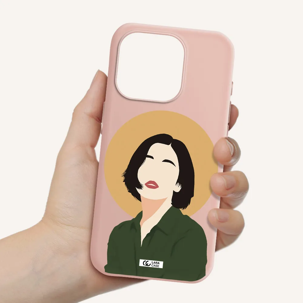 Portrait Of A Girl In A Green Dress Apple Iphone 15 Pro Silicone Pastel Pink Case