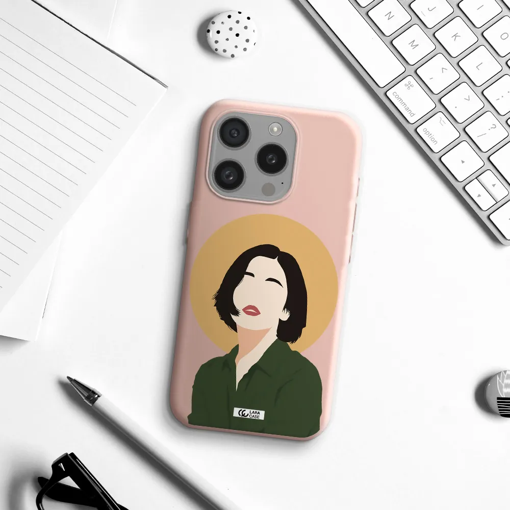 Portrait Of A Girl In A Green Dress Apple Iphone 15 Pro Silicone Pastel Pink Case