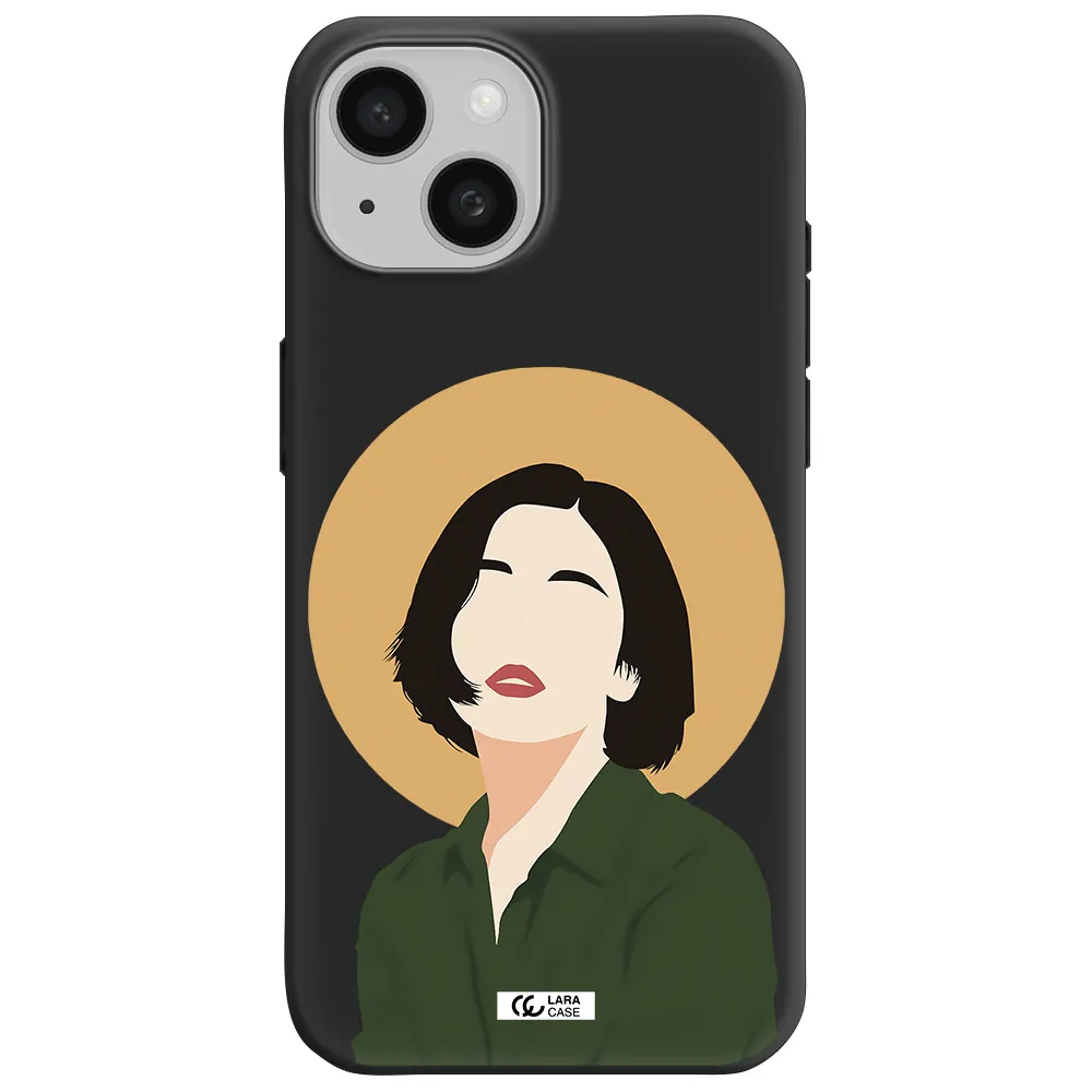 Portrait Of A Girl In A Green Dress Apple iPhone 15 Silicone black Case