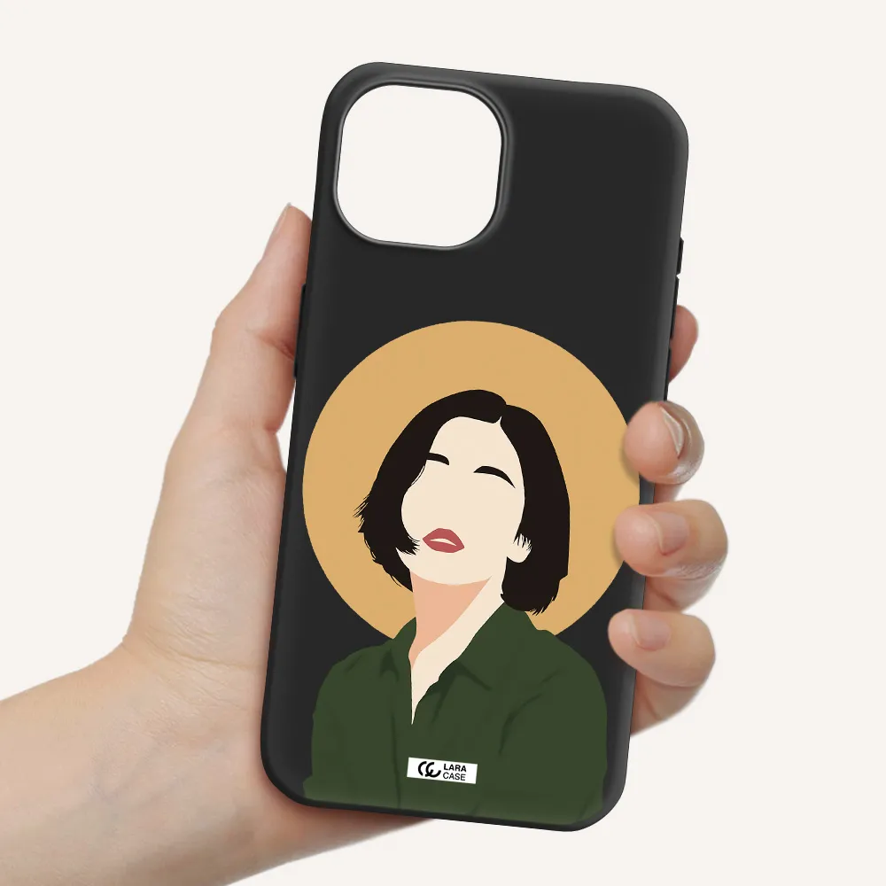 Portrait Of A Girl In A Green Dress Apple iPhone 15 Silicone black Case