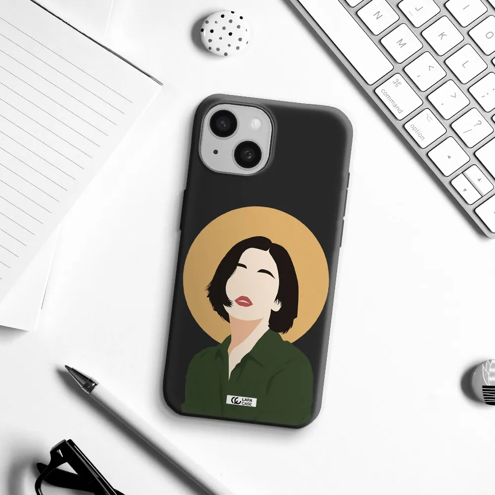 Portrait Of A Girl In A Green Dress Apple iPhone 15 Silicone black Case