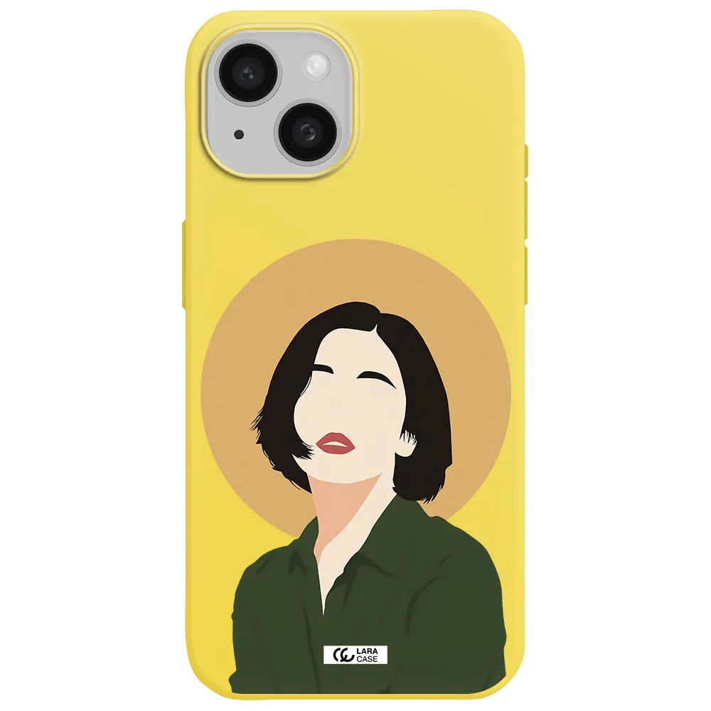 Portrait Of A Girl In A Green Dress Apple iPhone 15 Silicone canary yellow Case