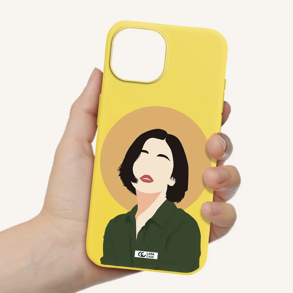 Portrait Of A Girl In A Green Dress Apple iPhone 15 Silicone canary yellow Case