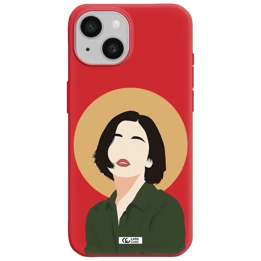 Portrait Of A Girl In A Green Dress Apple Iphone 15 Silicone Imperial Red Case