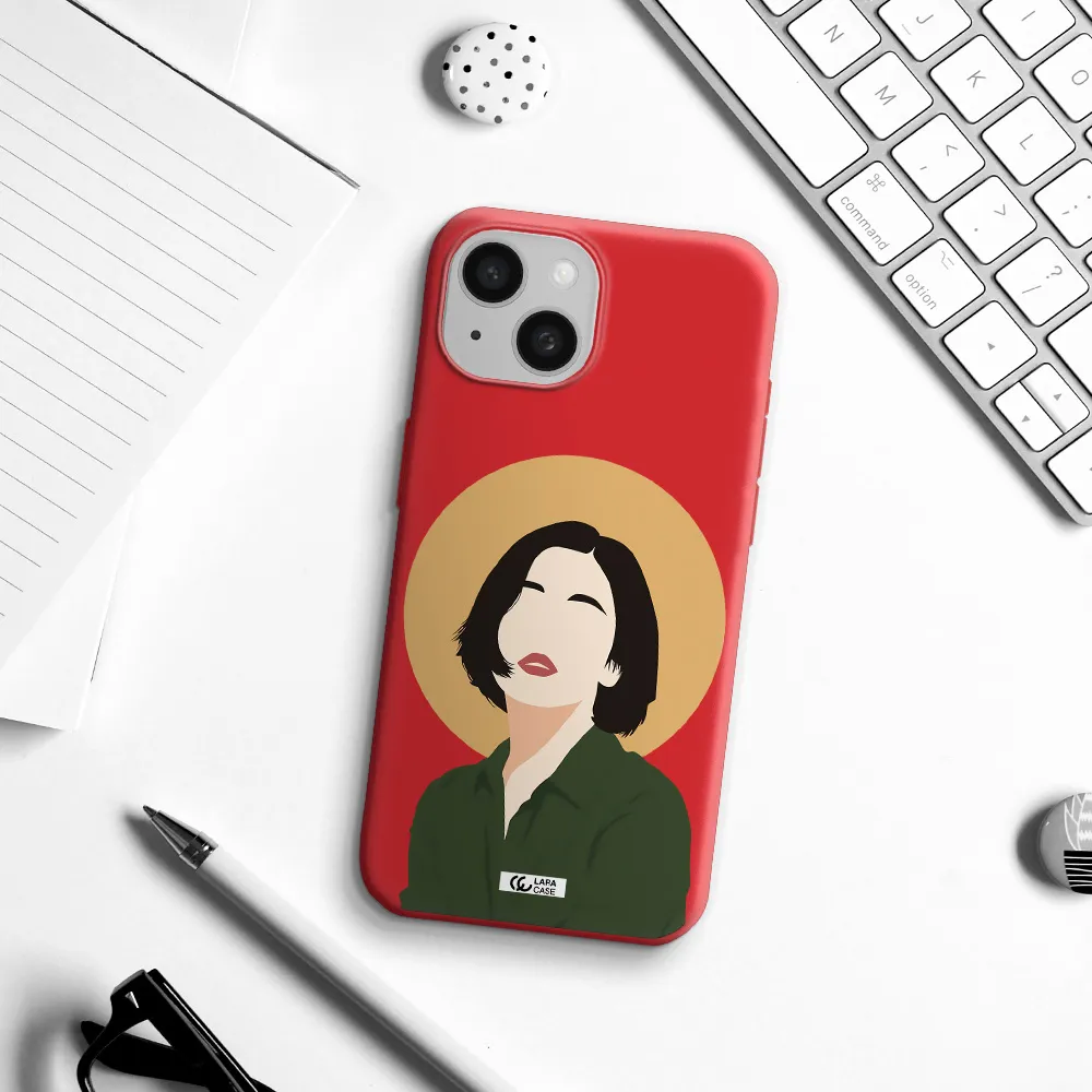Portrait Of A Girl In A Green Dress Apple Iphone 15 Silicone Imperial Red Case