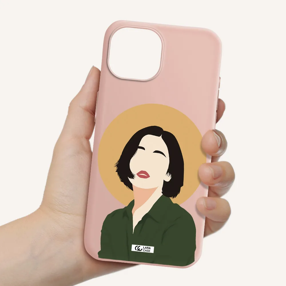 Portrait Of A Girl In A Green Dress Apple Iphone 15 Silicone Pastel Pink Case