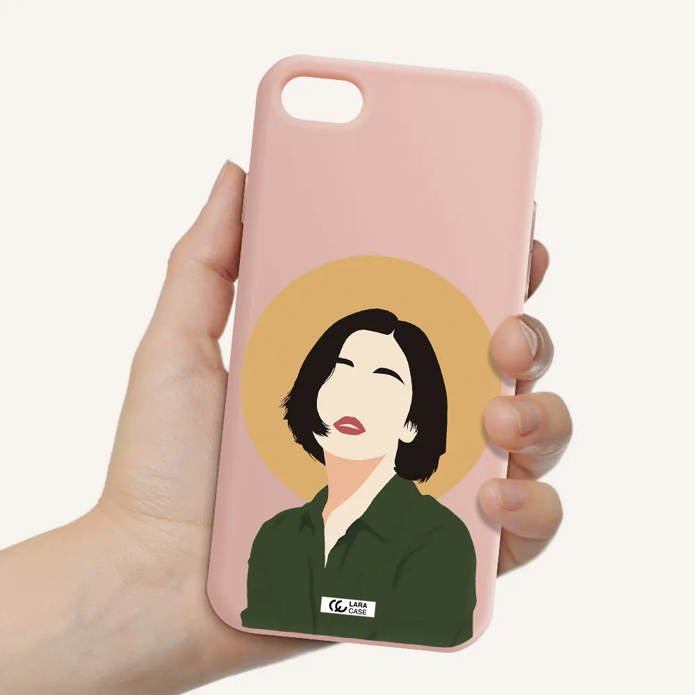 Portrait Of A Girl In A Green Dress Apple iPhone 7 Silicone pastel pink Case