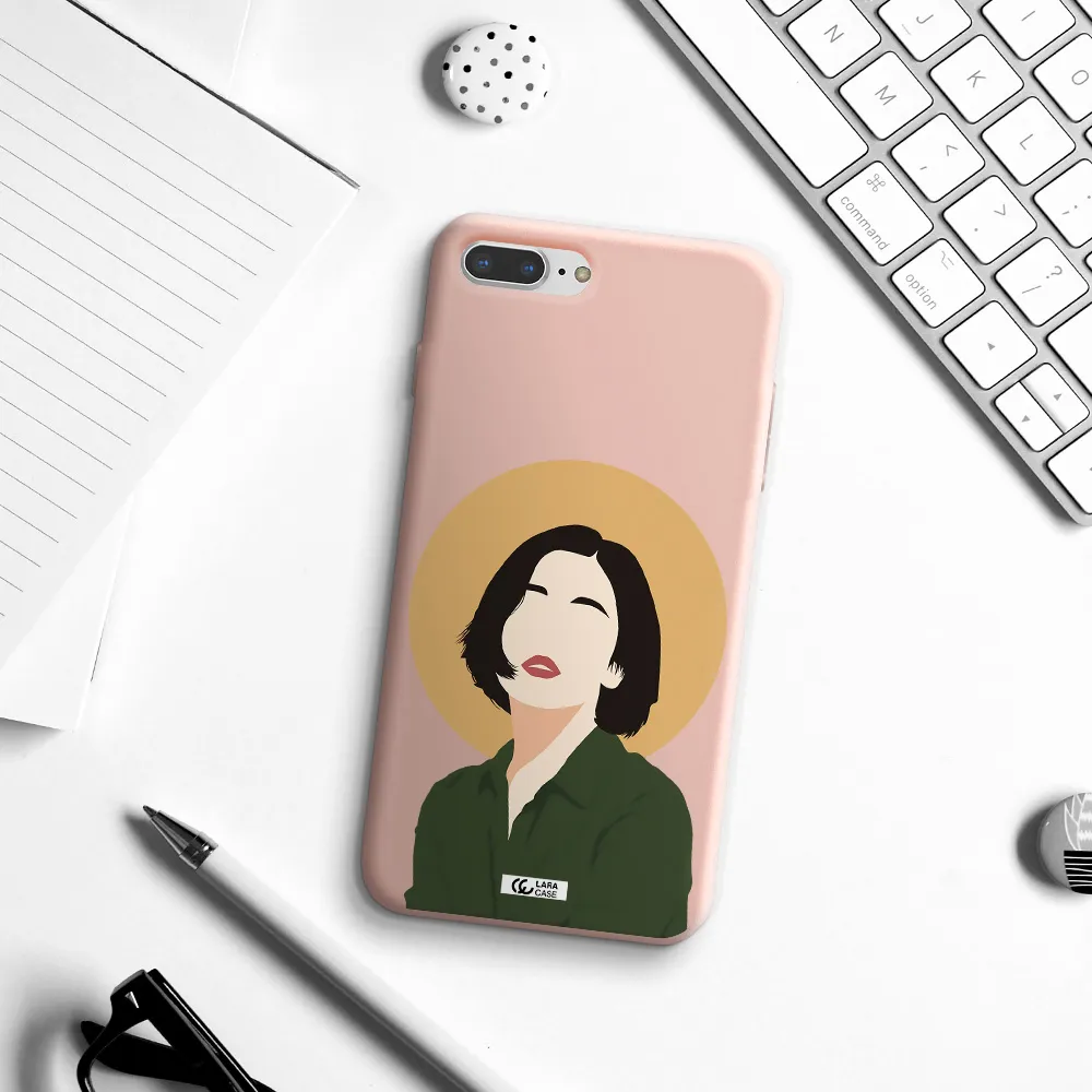 Portrait Of A Girl In A Green Dress Apple iPhone 8 plus Silicone pastel pink Case