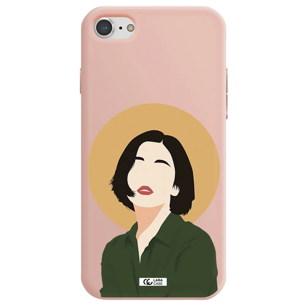 Portrait Of A Girl In A Green Dress Apple iPhone 8 Silicone pastel pink Case