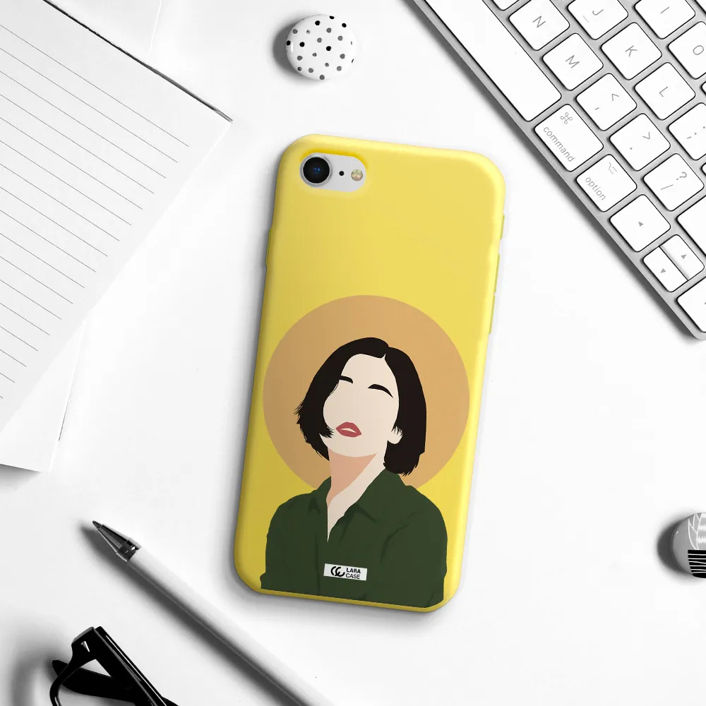 Portrait Of A Girl In A Green Dress Apple iPhone se 2020 Silicone canary yellow Case