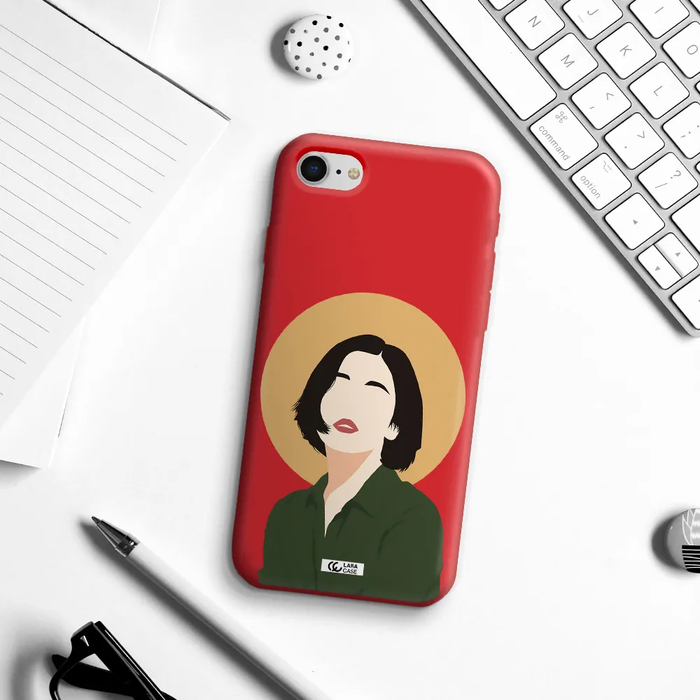 Portrait Of A Girl In A Green Dress Apple iPhone se 2020 Silicone Imperial Red Case
