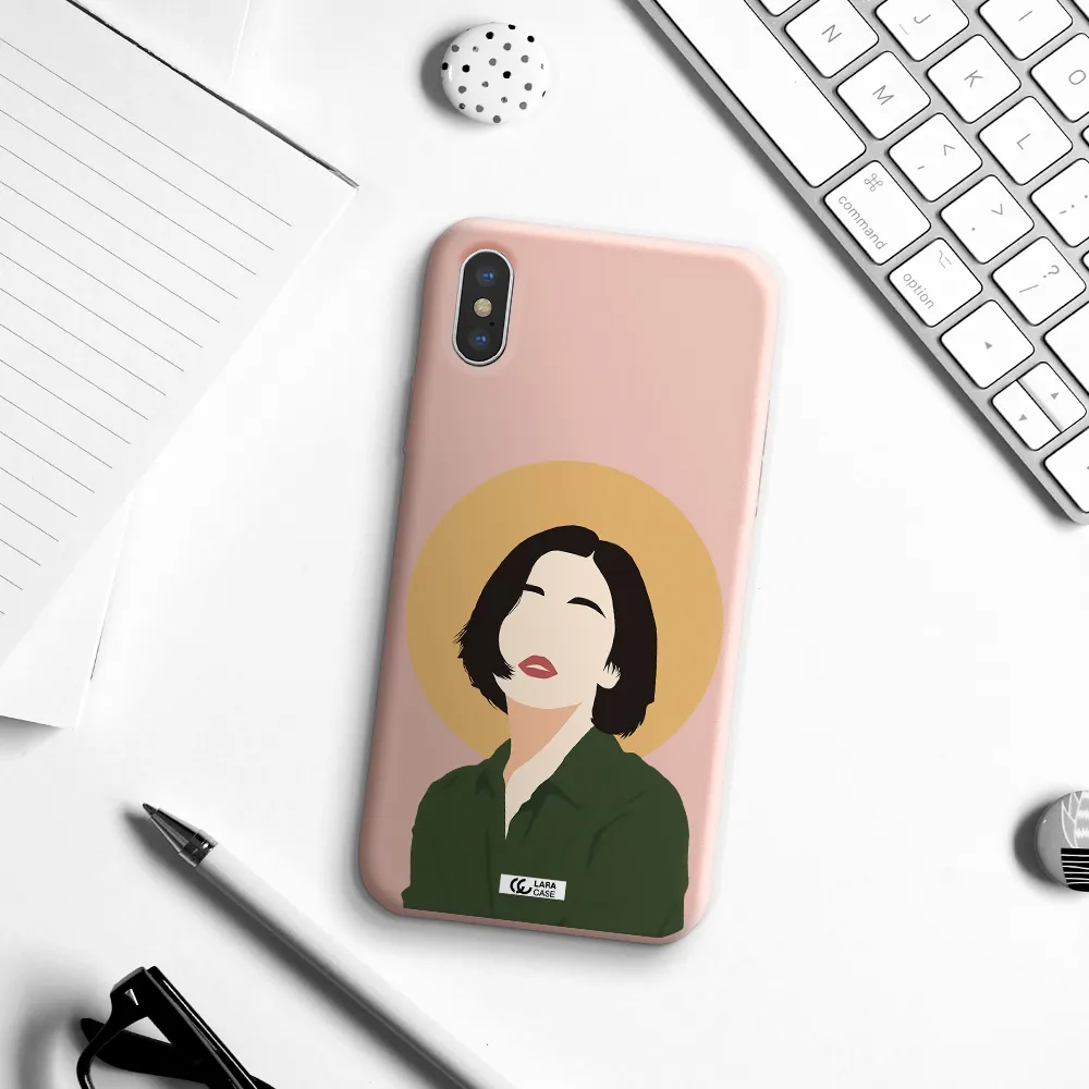 Portrait Of A Girl In A Green Dress Apple iPhone X Silicone pastel pink Case