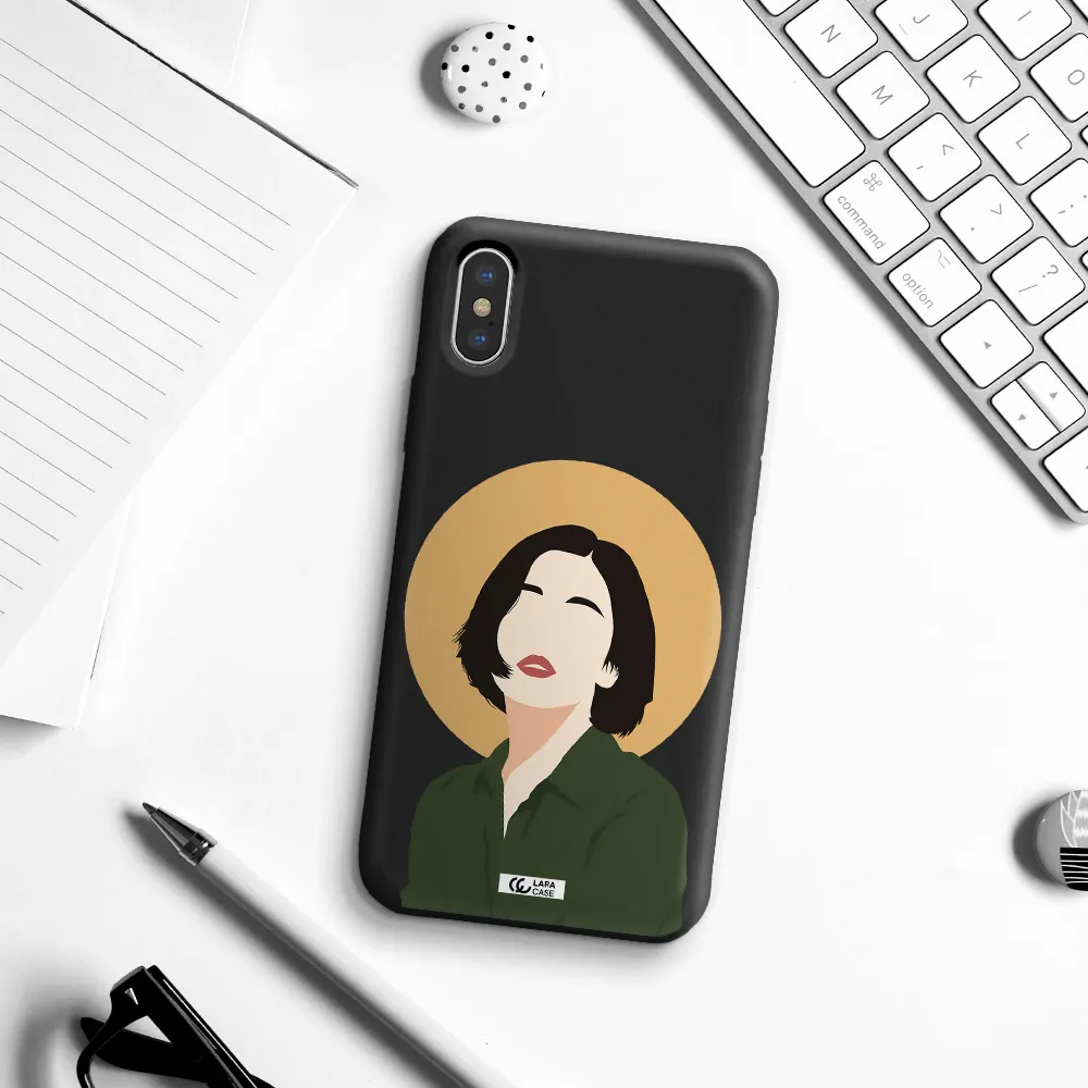 Portrait Of A Girl In A Green Dress Apple iPhone XS Silicone black Case