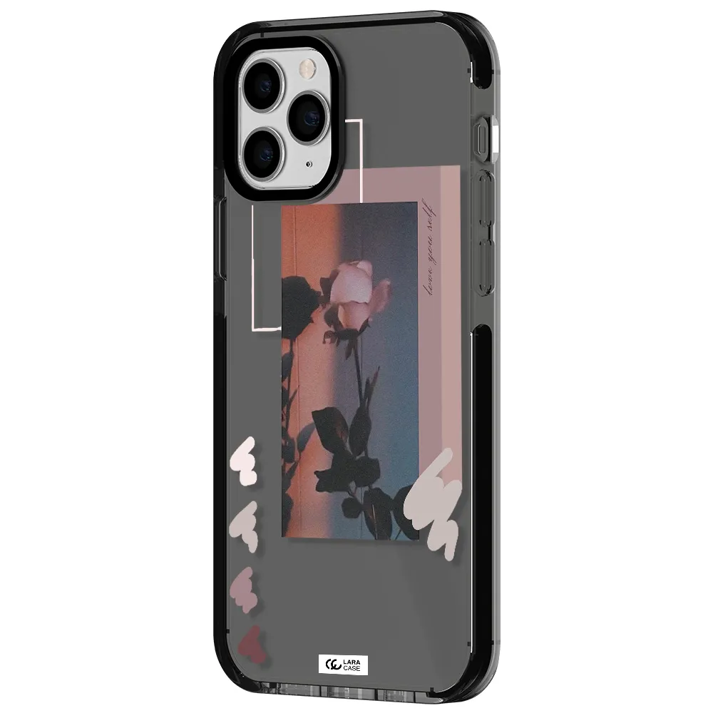Pink Rose Apple iPhone 11 pro impact Smoke Black Case