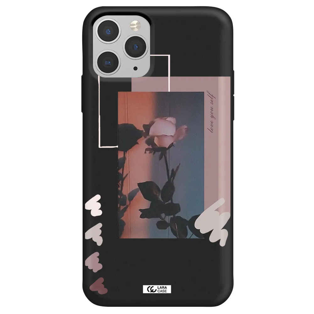Pink Rose Apple iPhone 11 pro max Silicone black Case