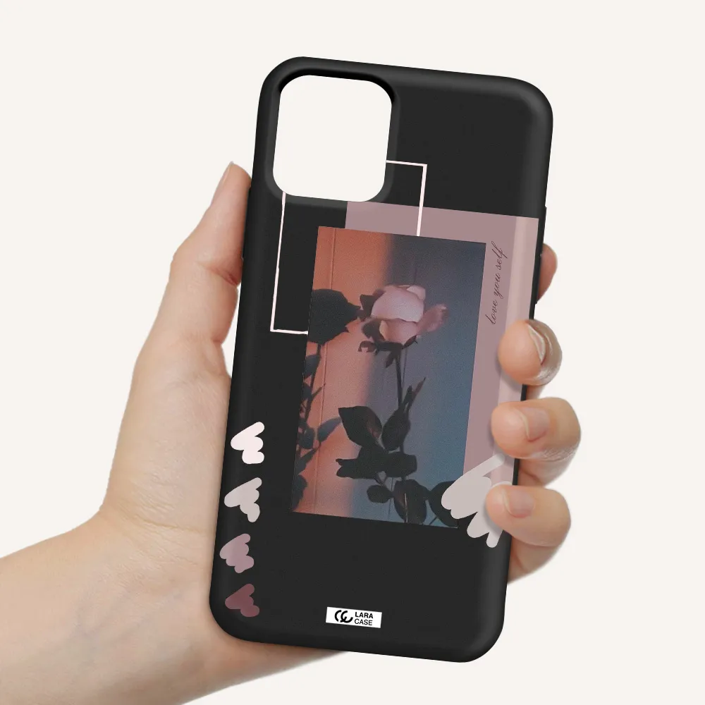 Pink Rose Apple iPhone 11 pro Silicone black Case