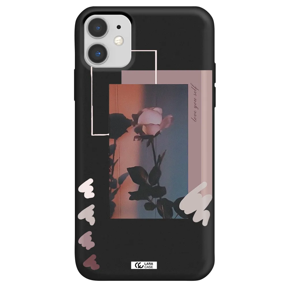 Pink Rose Apple iPhone 11 Silicone black Case