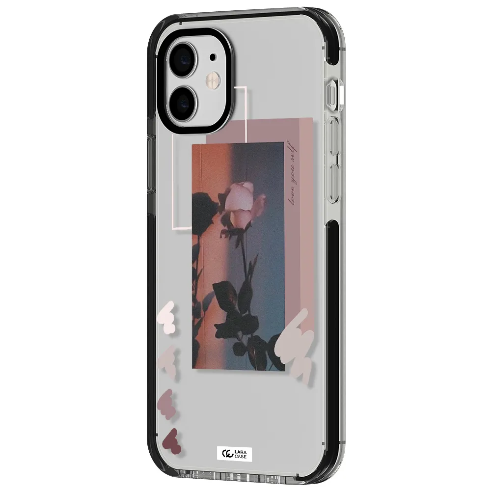 Pink Rose Apple iPhone 12 impact black border Case