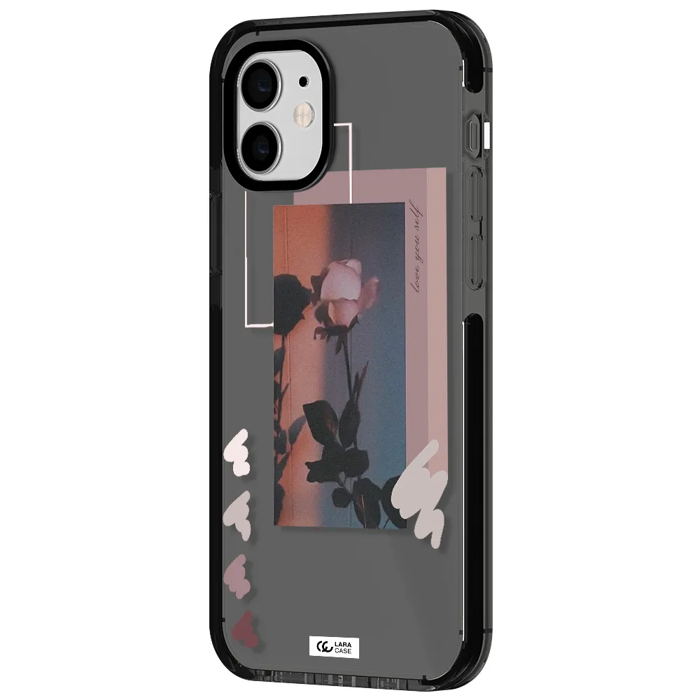 Pink Rose Apple iPhone 12 impact Smoke Black Case