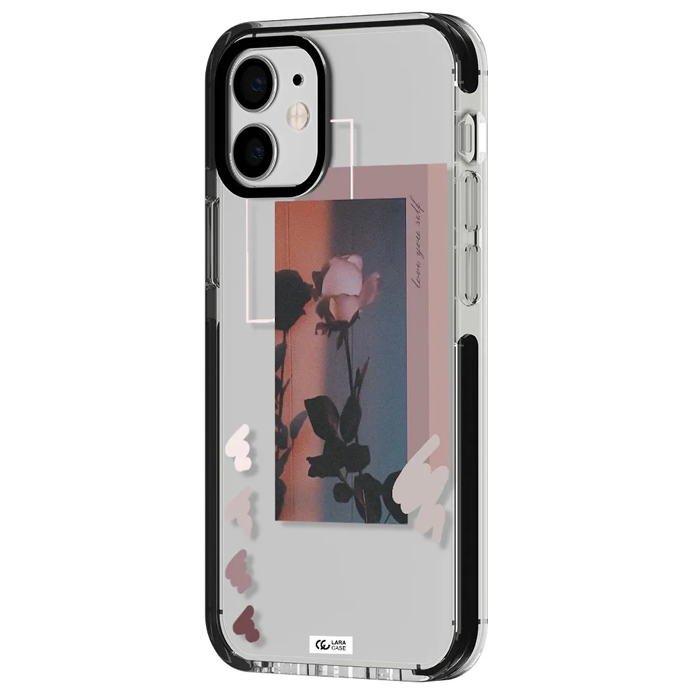 Pink Rose Apple iPhone 12 mini impact black border Case