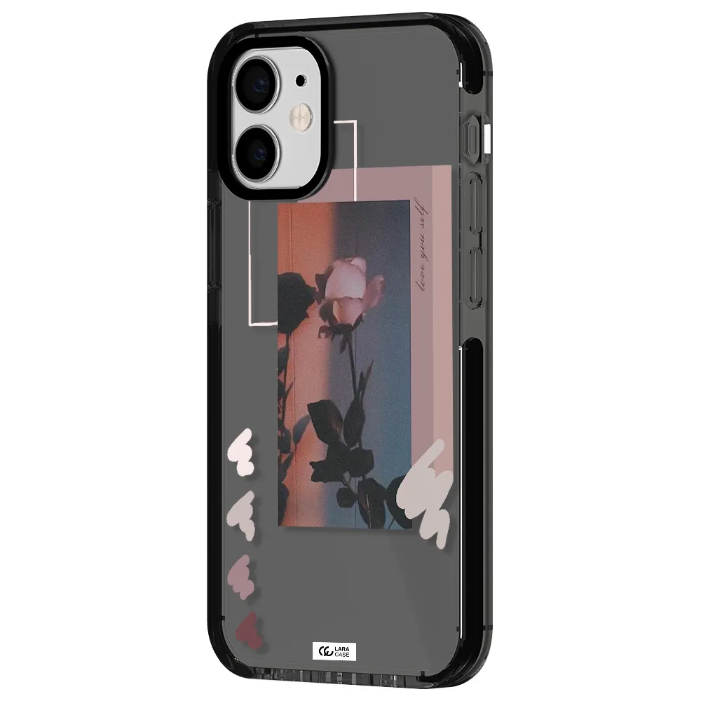 Pink Rose Apple iPhone 12 mini impact Smoke Black Case