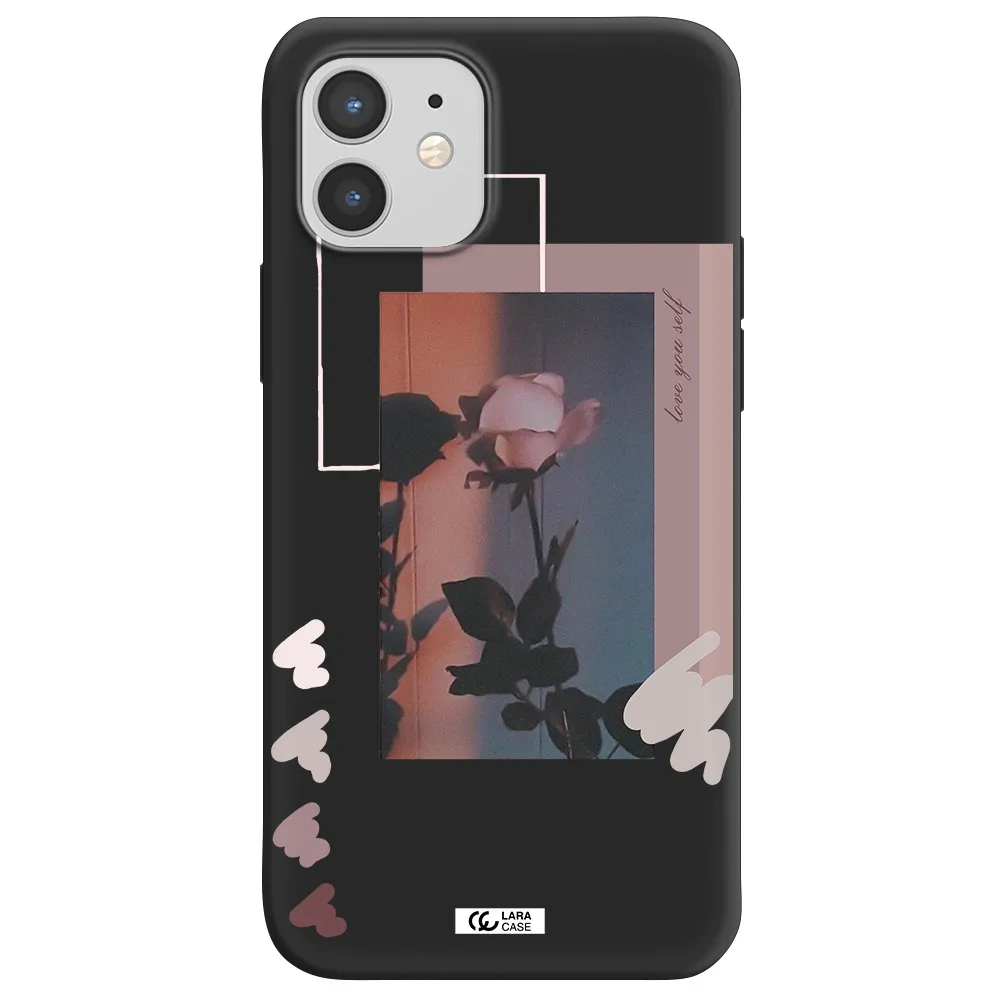 Pink Rose Apple iPhone 12 mini Silicone black Case