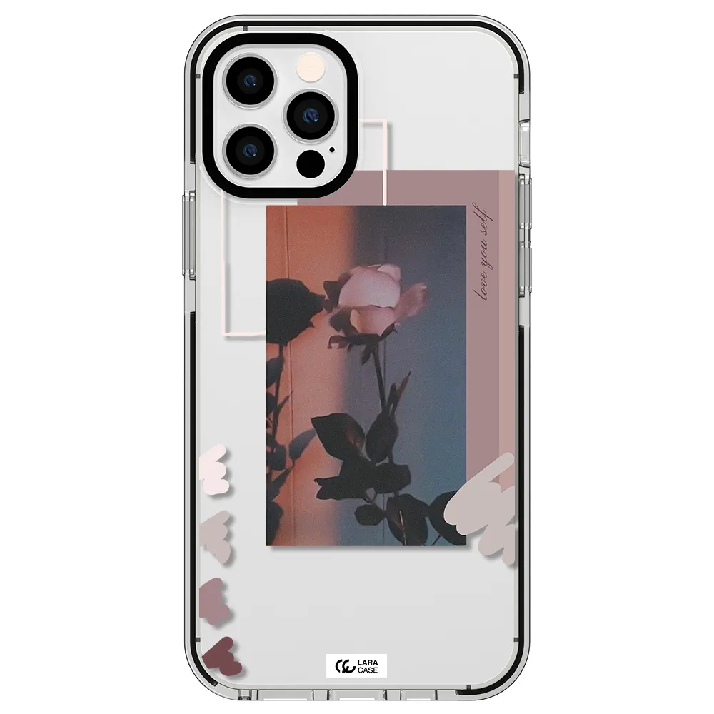 Pink Rose Apple iPhone 12 pro impact black border Case