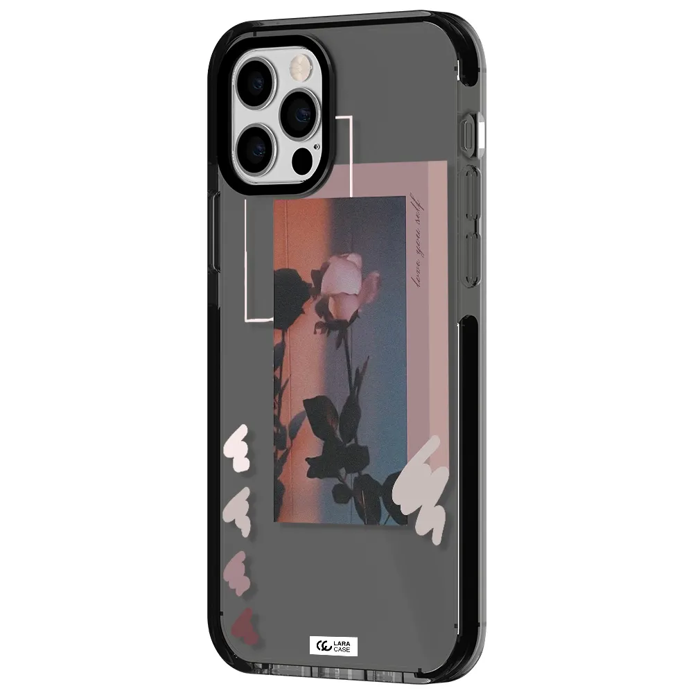 Pink Rose Apple iPhone 12 pro impact Smoke Black Case