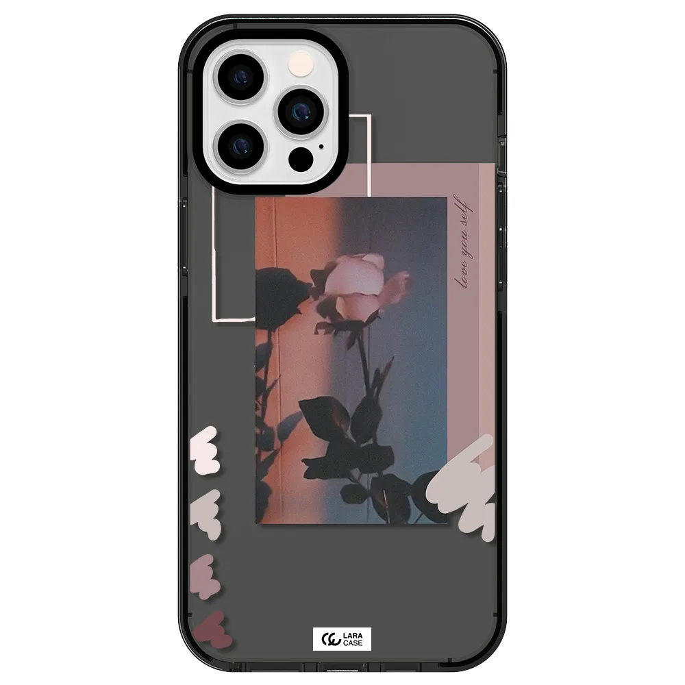 Pink Rose Apple iPhone 12 pro max impact Smoke Black Case