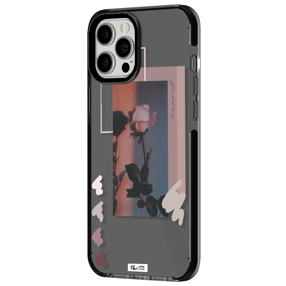 Pink Rose Apple iPhone 12 pro max impact Smoke Black Case