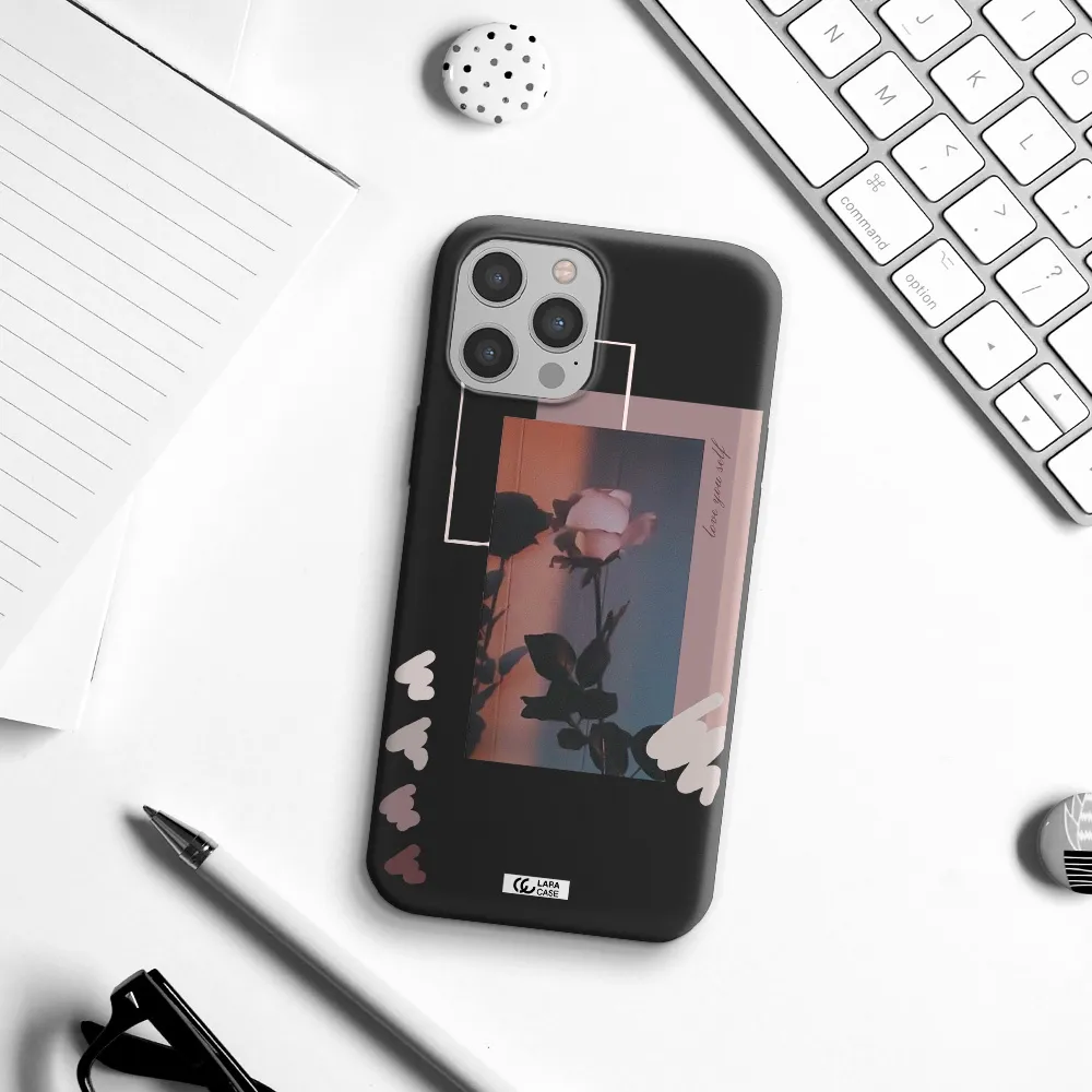 Pink Rose Apple iPhone 12 pro max Silicone black Case