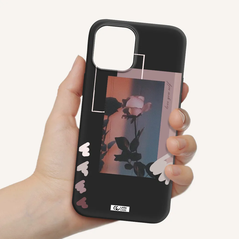 Pink Rose Apple iPhone 12 pro Silicone black Case