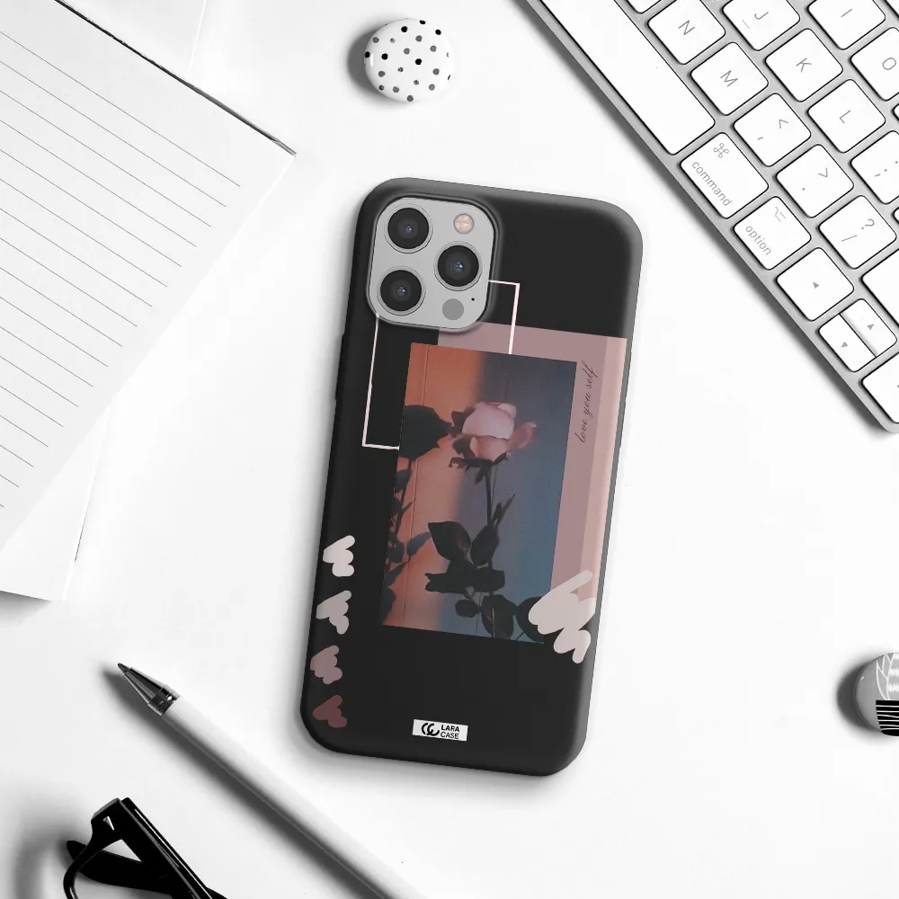 Pink Rose Apple iPhone 12 pro Silicone black Case