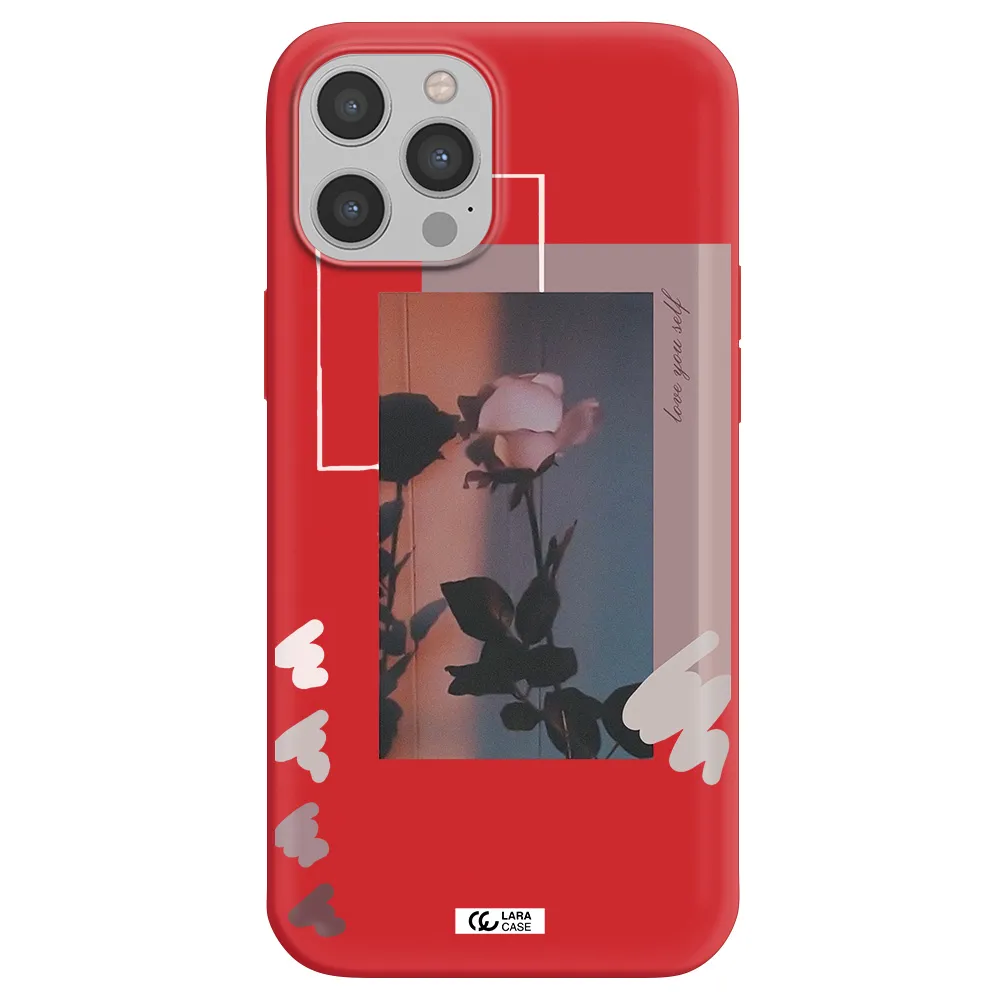 Pink Rose Apple iPhone 12 pro Silicone Imperial Red Case
