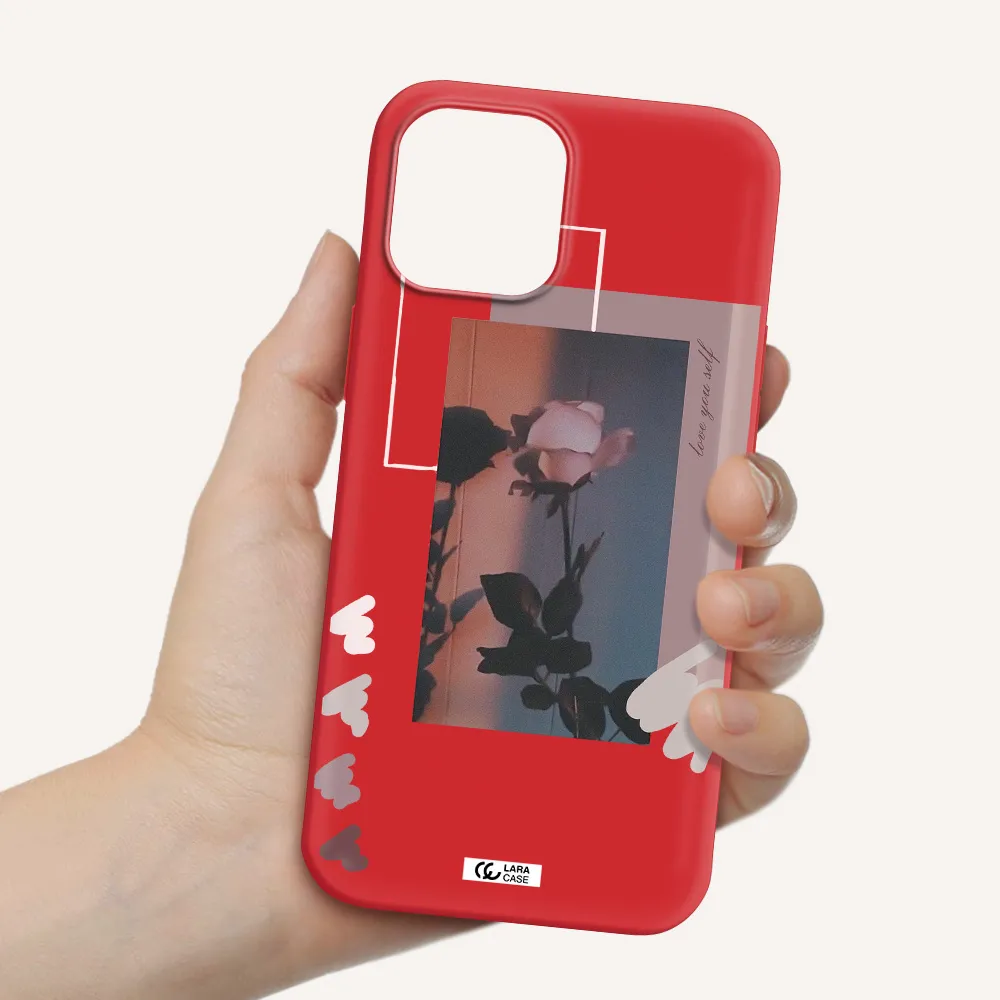 Pink Rose Apple iPhone 12 pro Silicone Imperial Red Case