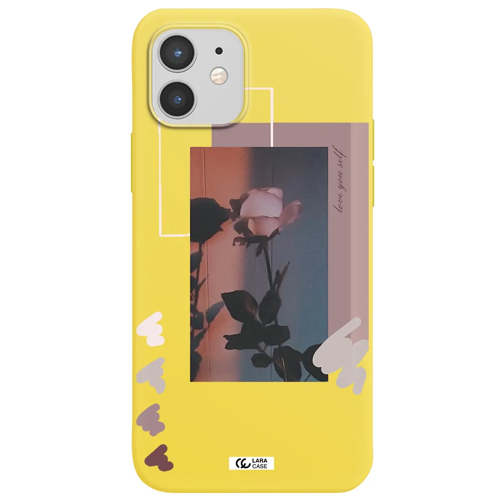 Pink Rose Apple iPhone 12 Silicone canary yellow Case