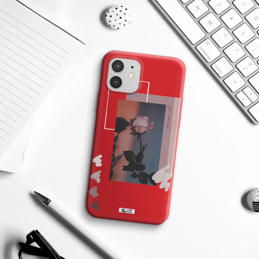 Pink Rose Apple iPhone 12 Silicone Imperial Red Case