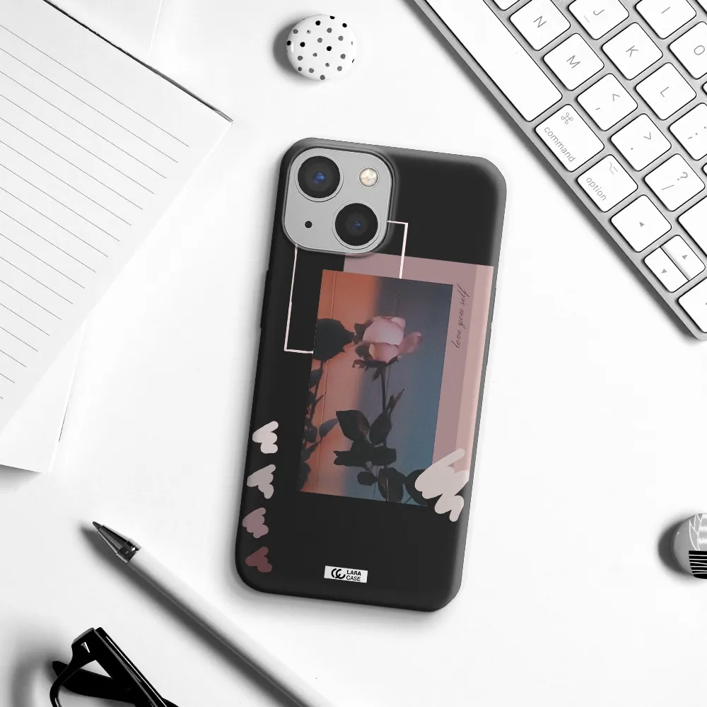 Pink Rose Apple iPhone 13 mini Silicone black Case