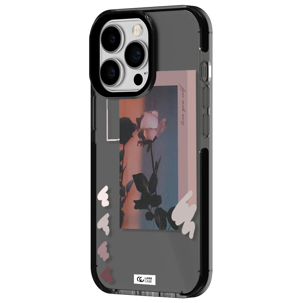 Pink Rose Apple iPhone 13 Pro impact Smoke Black Case
