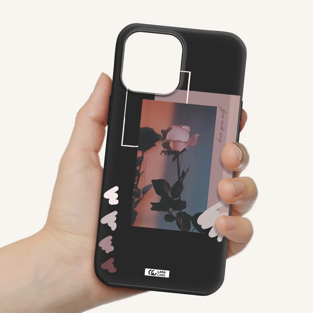 Pink Rose Apple iPhone 13 Pro Max Silicone black Case