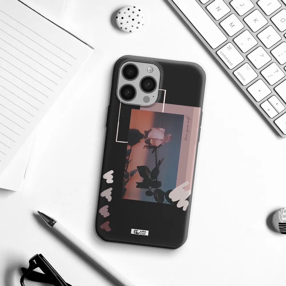 Pink Rose Apple iPhone 13 Pro Max Silicone black Case