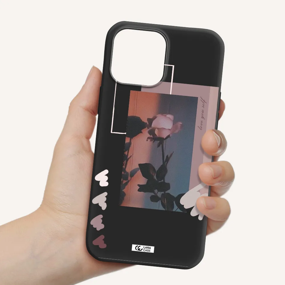 Pink Rose Apple iPhone 13 Pro Silicone black Case