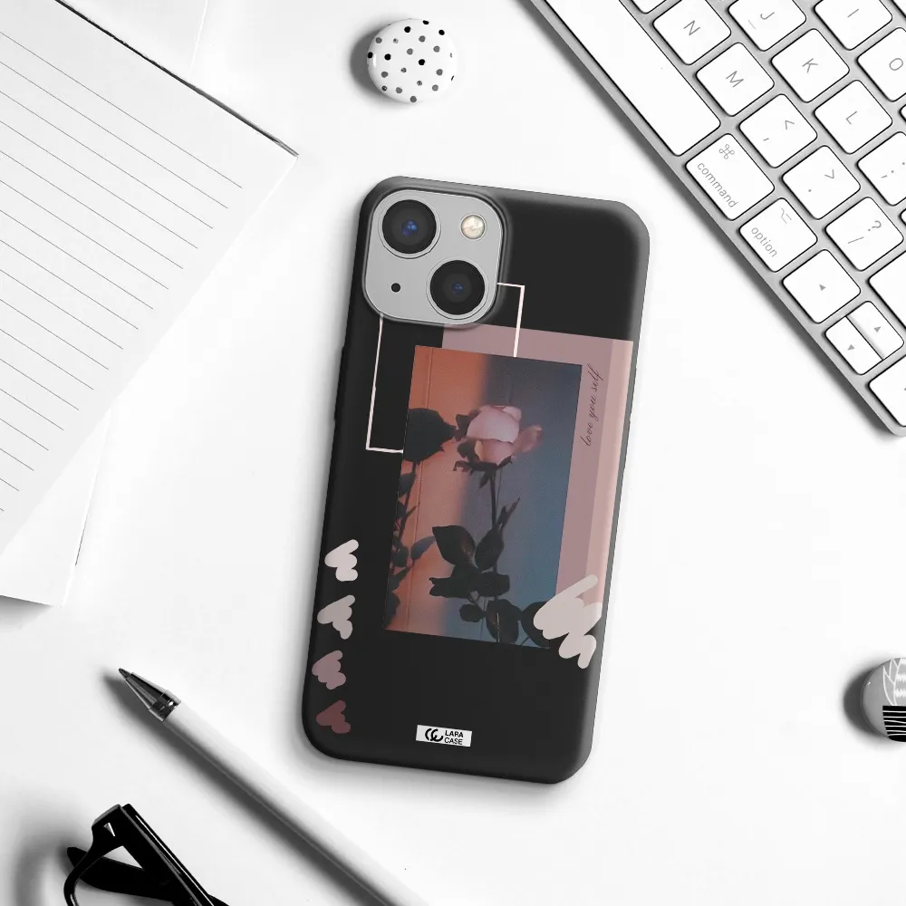 Pink Rose Apple iPhone 13 Silicone black Case
