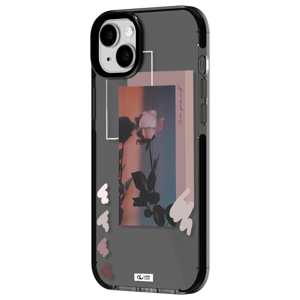 Pink Rose Apple iPhone 14 plus impact Smoke Black Case