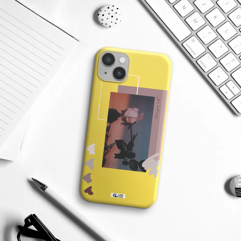 Pink Rose Apple iPhone 14 plus Silicone canary yellow Case