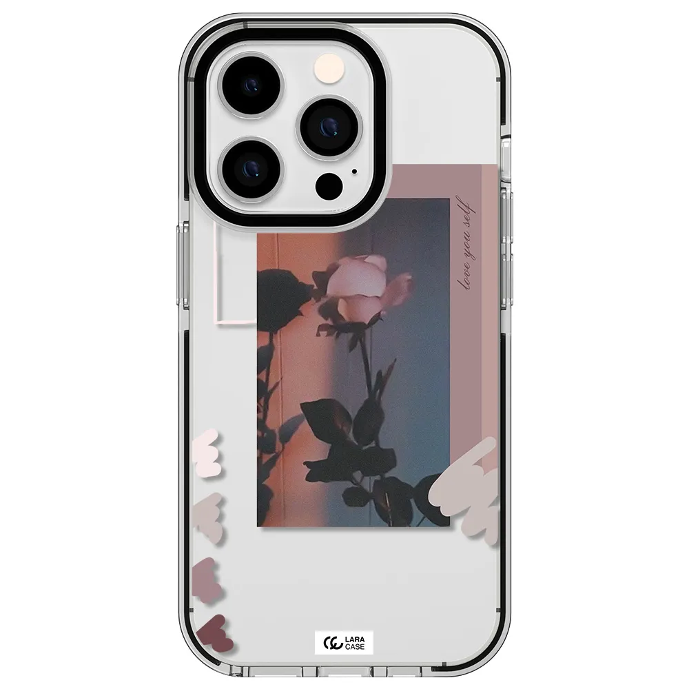 Pink Rose Apple iPhone 14 pro impact black border Case